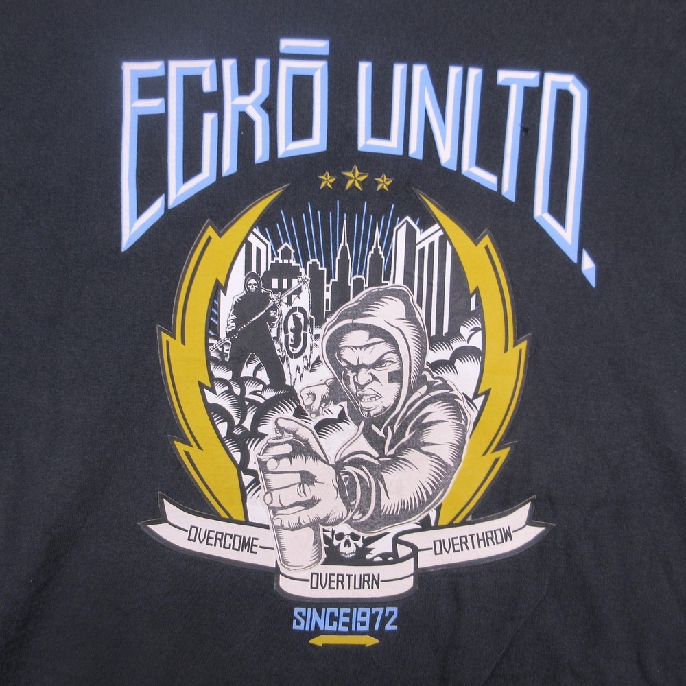 Y2K Ecko Unltd Shirt Mens XL Black Graffiti Spray Can City Skyline Graphic Tee - Picture 3 of 10